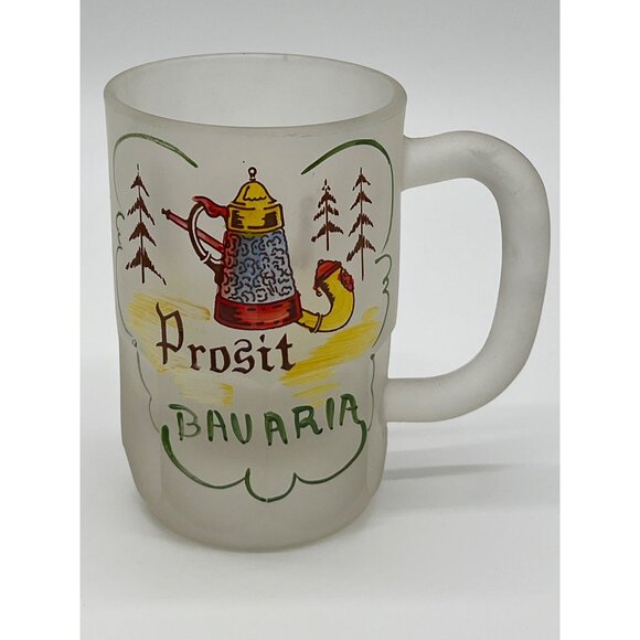 Set Of 6 Vintage Frosted Glass Mugs - International Greetings Design - Picture 6 of 10